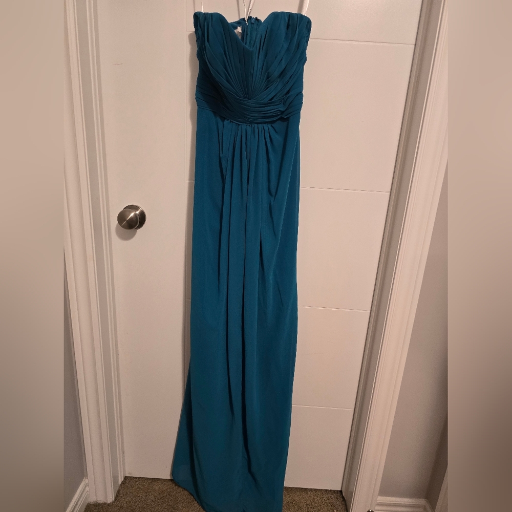 David's Bridal Strapless Teal Dress